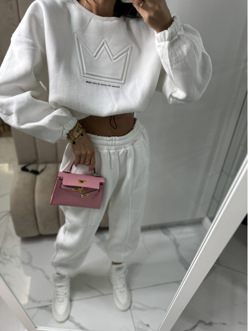 Kremowy komplet dresowy bluza + spodnie z naszywką korony Werisa 130 - photo #22