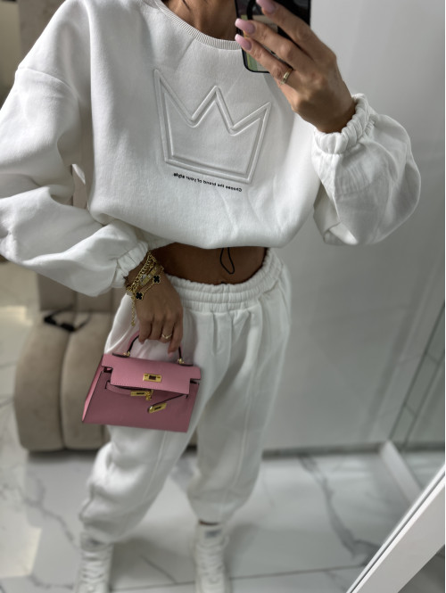 Kremowy komplet dresowy bluza + spodnie z naszywką korony Werisa 130 - photo #23