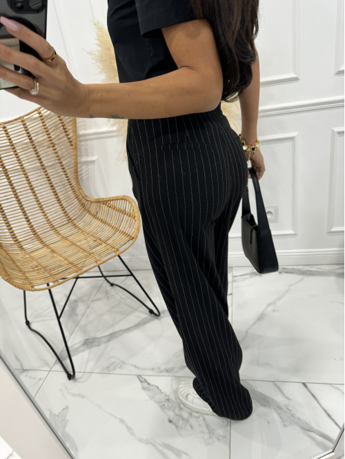 Spodnie szerokie z dwoma guzikami czarne w paski Nela 29 - photo #18