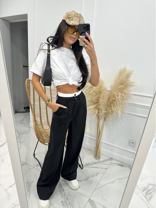 Spodnie szerokie z dwoma guzikami czarne Nela 29 - photo #1
