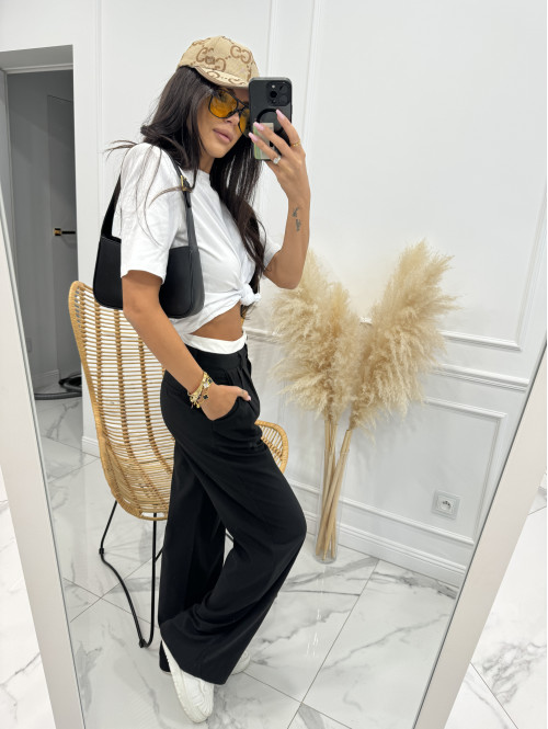 Spodnie szerokie z dwoma guzikami czarne Nela 29 - photo #3