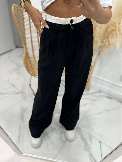 Spodnie szerokie z dwoma guzikami czarne Nela 29 - photo #5