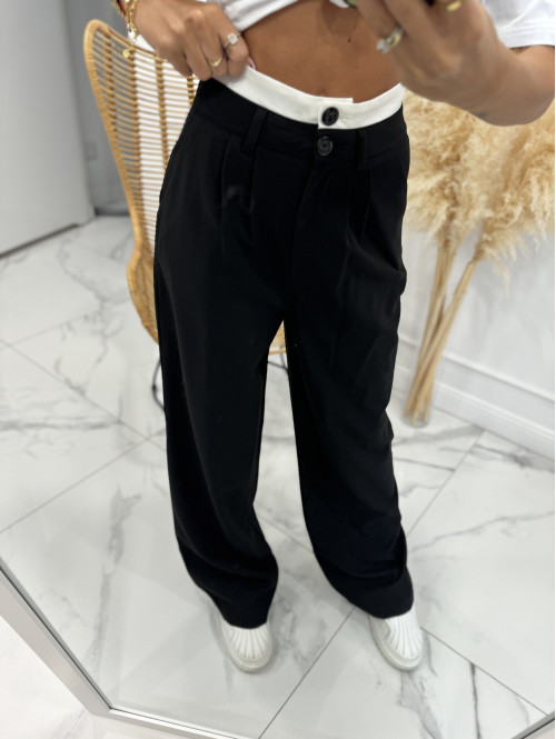 Spodnie szerokie z dwoma guzikami czarne Nela 29 - photo #6