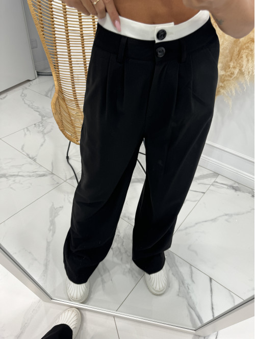 Spodnie szerokie z dwoma guzikami czarne Nela 29 - photo #10