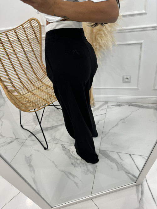 Spodnie szerokie z dwoma guzikami czarne Nela 29 - photo #11