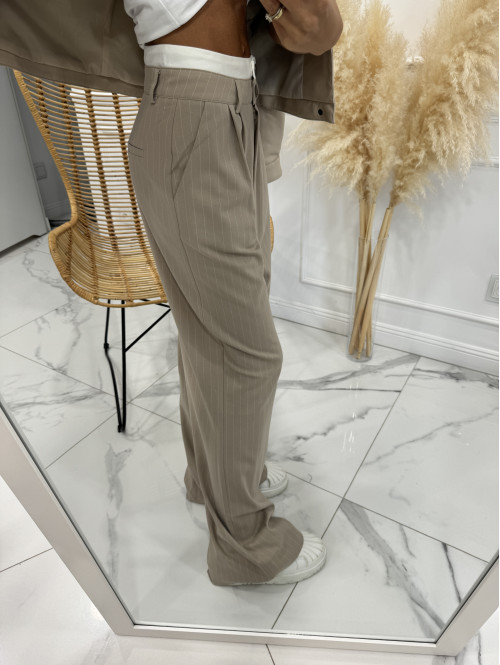 Spodnie szerokie z dwoma guzikami beżowe w paski Nela 29 - photo #5
