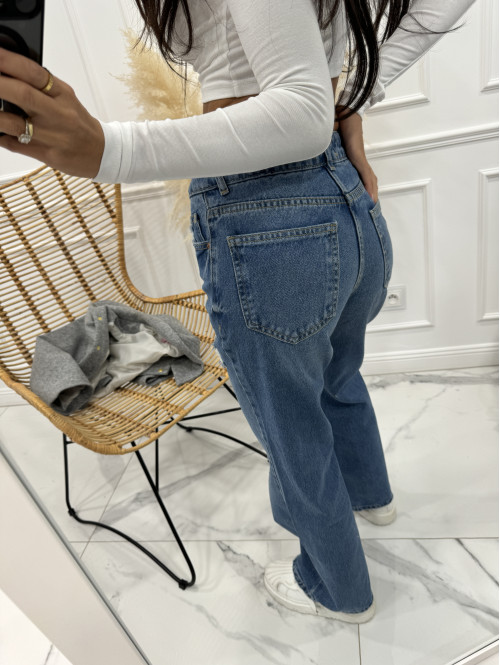 Spodnie ciemny jeans z przetarciami i szeroką nogawką Ewila 31 - photo #2