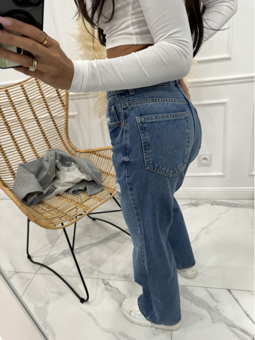 Spodnie ciemny jeans z przetarciami i szeroką nogawką Ewila 31 - photo #4