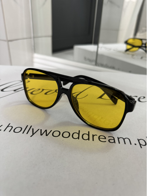 Okulary przeciwsłoneczne pilotki z żółtymi szkiełkami czarne Kota 18 - photo #2