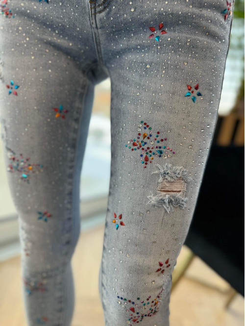 Spodnie jeansowe z cyrkoniami i motylkami Dolores 26 - photo #6