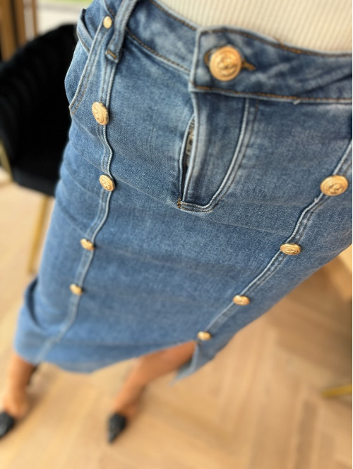 Spódnica jeansowa ze złotymi guzikami midi Aurelia 49 - photo #6