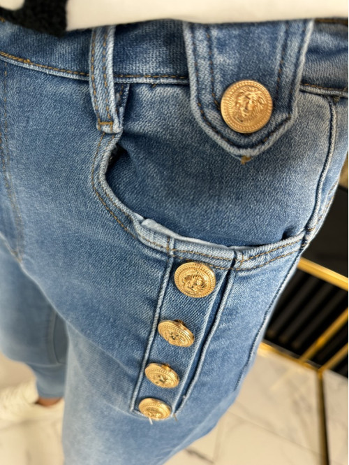 Spodnie jeans ze złotymi guzikami i wysokim stanem Adriana 49 - photo #12