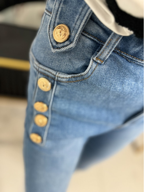 Spodnie jeans ze złotymi guzikami i wysokim stanem Adriana 49 - photo #13