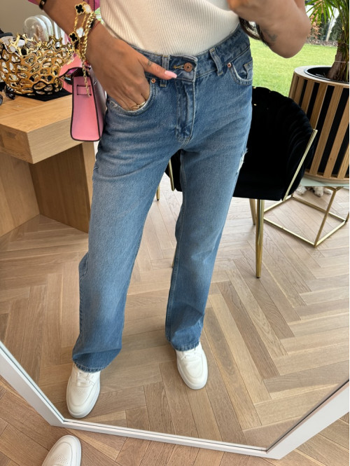Spodnie ciemny jeans z przetarciami i szeroką nogawką Ewila 31 - photo #16