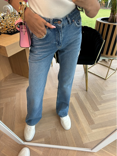 Spodnie ciemny jeans z przetarciami i szeroką nogawką Ewila 31 - photo #17