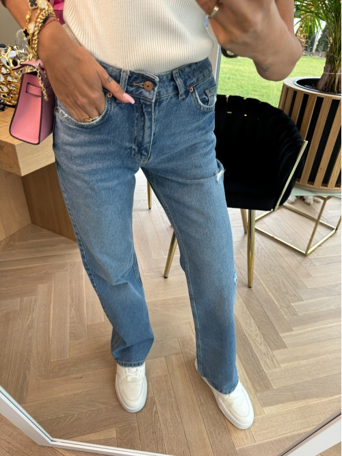Spodnie ciemny jeans z przetarciami i szeroką nogawką Ewila 31 - photo #18