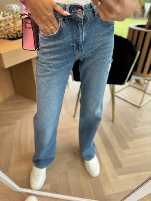 Spodnie ciemny jeans z przetarciami i szeroką nogawką Ewila 31 - photo #19