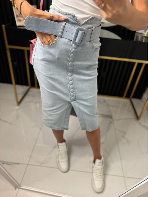 Spódnica z paskiem Girl Boss jasny jeans 09 - photo #10