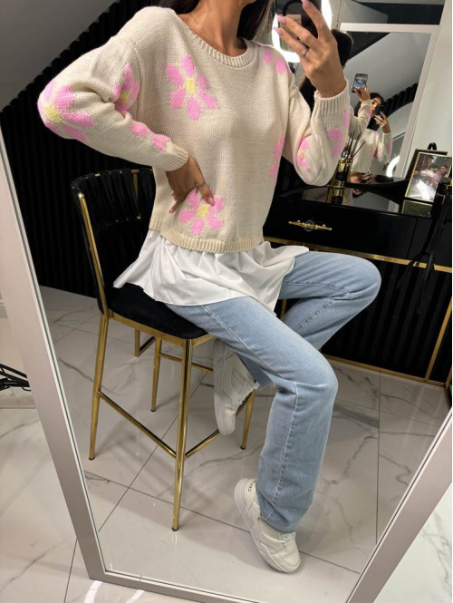 Sweter z wykończeniem koszulowym daisies mood beżowy 19 - photo #2