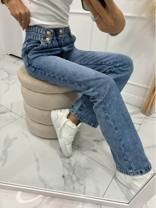 Spodnie szerokie zdobione paskami na biodrach Appealin jeansowe 01 - photo #5