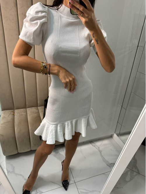 Sukienka z bufiastymi rękawami CHIC WOMAN biała 09 - photo #2