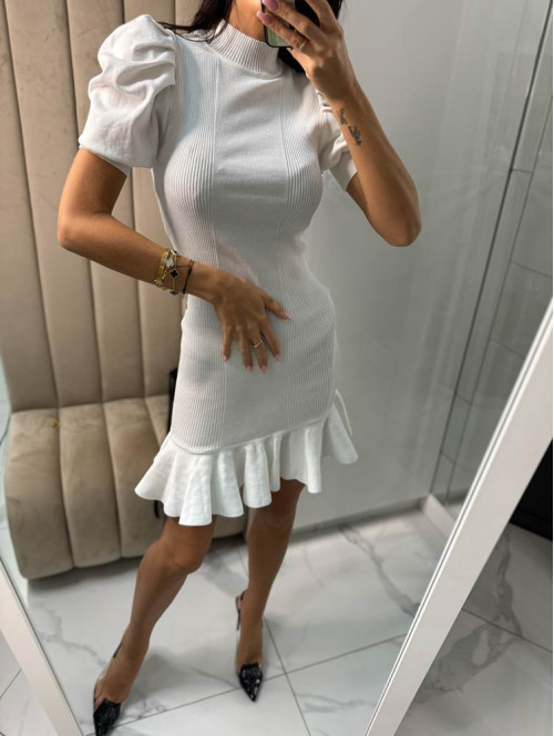 Sukienka z bufiastymi rękawami CHIC WOMAN biała 09 - photo #3