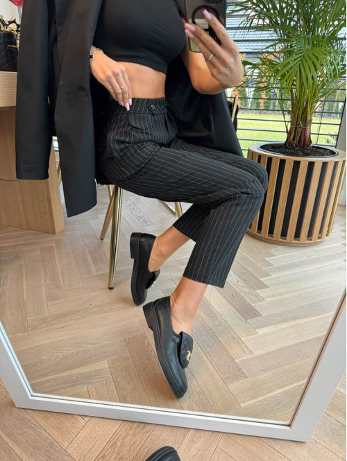 Spodnie eleganckie z imitacją kieszonek Admirable czarne w paski 29 - photo #10