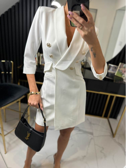 Sukienka elegancka zdobiona złotymi guzikami In Vogue biała 54 - photo #3