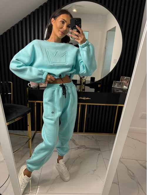 Błękitny komplet dresowy bluza + spodnie z naszywką korony Werisa 130 - photo #46