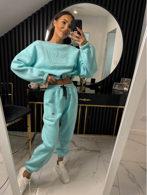 Błękitny komplet dresowy bluza + spodnie z naszywką korony Werisa 130 - photo #45