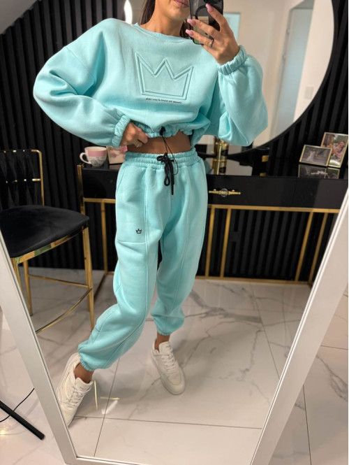 Błękitny komplet dresowy bluza + spodnie z naszywką korony Werisa 130 - photo #47