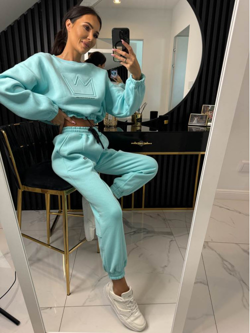 Błękitny komplet dresowy bluza + spodnie z naszywką korony Werisa 130 - photo #51