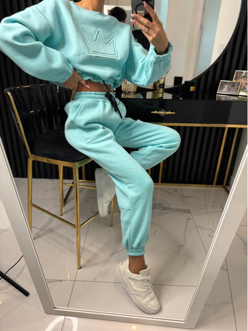 Błękitny komplet dresowy bluza + spodnie z naszywką korony Werisa 130 - photo #54