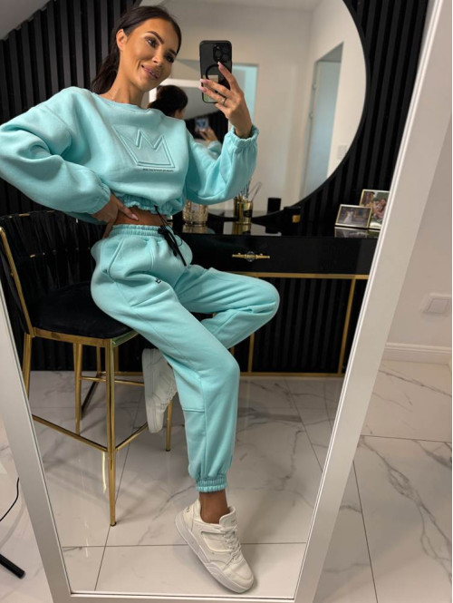 Błękitny komplet dresowy bluza + spodnie z naszywką korony Werisa 130 - photo #55