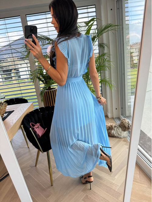 Sukienka maxi plisowana z żabotem Anna błękitna 17 - photo #6