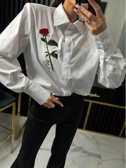 Koszula zdobiona haftowaną różą Rosy biała 25 - photo #4