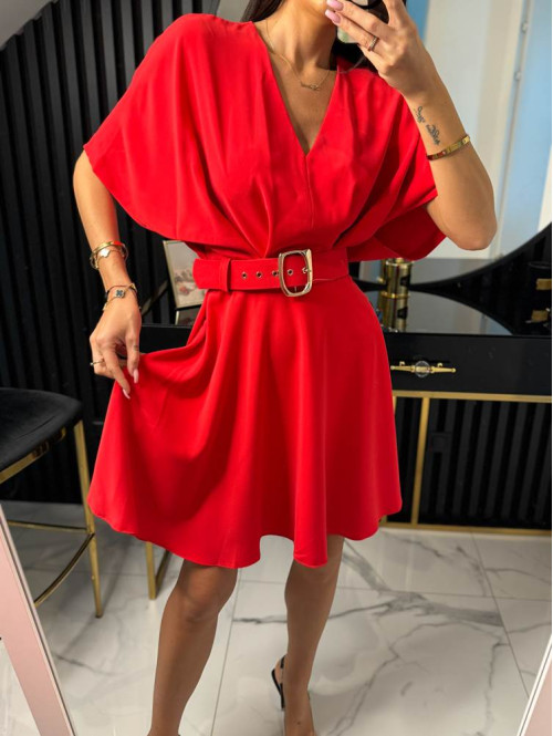 Sukienka mini z paskiem rozkloszowana Classy Sensation czerwona 09 - photo #7