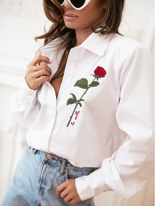 Koszula zdobiona haftowaną różą Rosy biała 25 - photo #14
