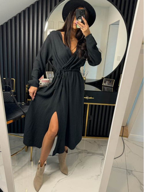 Sukienka midi muślinowa z rozporkiem czarna Efena 02,172 - photo #8