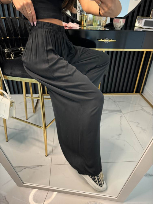 Spodnie z szeroką nogawką Teora czarne 06 - photo #7