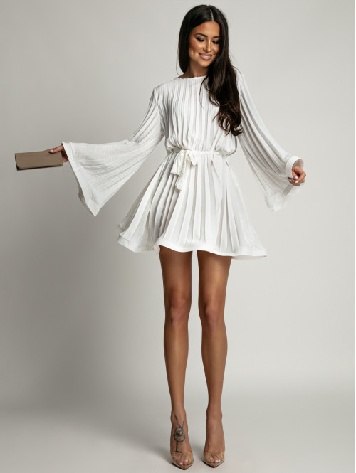 Sukienka plisowana z szerokimi rękawami PLISA biała 26 - photo #0