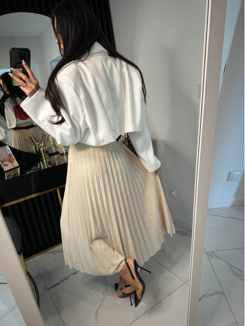 Spódnica midi plisowana zdobiona paskiem Grace jasno - beżowa 02 - photo #6
