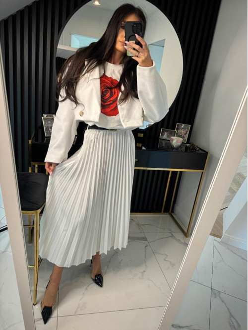 Spódnica midi plisowana zdobiona paskiem Grace biała 02 - photo #4