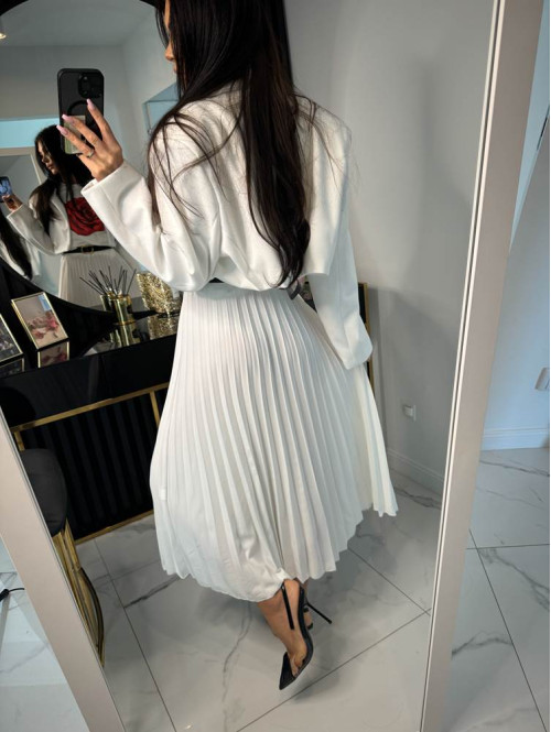 Spódnica midi plisowana zdobiona paskiem Grace biała 02 - photo #7