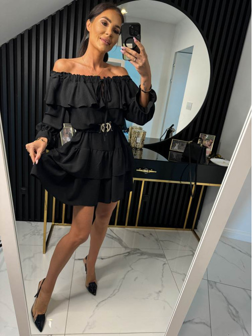 Sukienka mini z falbanami LISA czarna 17 - photo #2