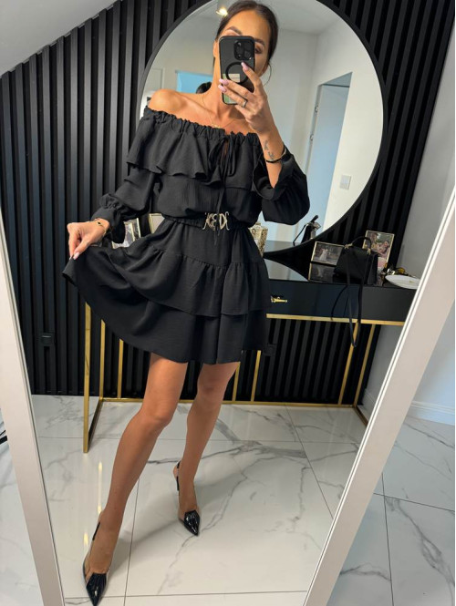 Sukienka mini z falbanami LISA czarna 17 - photo #4