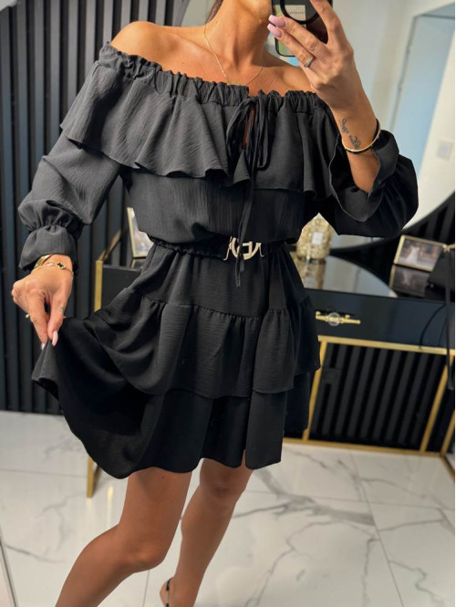 Sukienka mini z falbanami LISA czarna 17 - photo #7