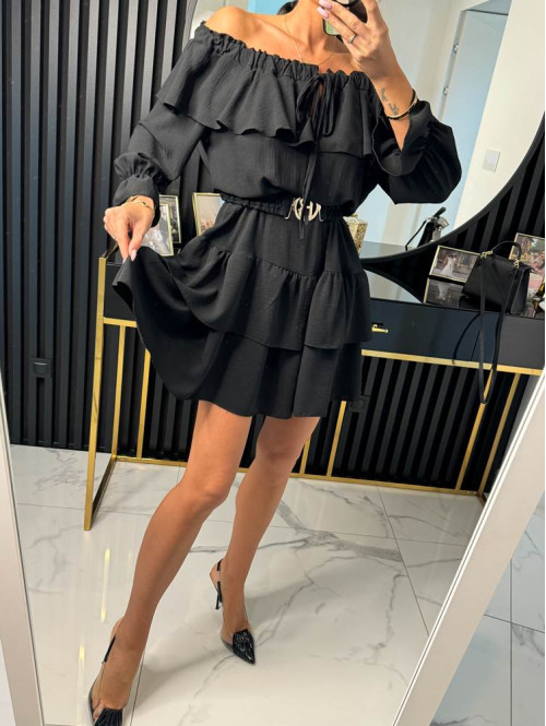 Sukienka mini z falbanami LISA czarna 17 - photo #8
