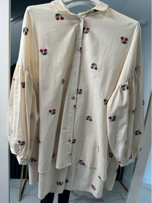 Koszula al'a lniana we wzór wiśni Cherry Blossom beżowa 172 - photo #10