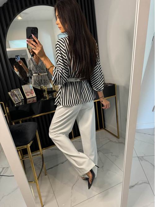 Komplet bluzka biało-czarna+ spodnie z szeroką nogawką Marietta 54 - photo #4